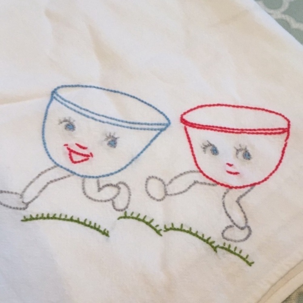 Vintage Tea Cup Embroidered Tablecloth